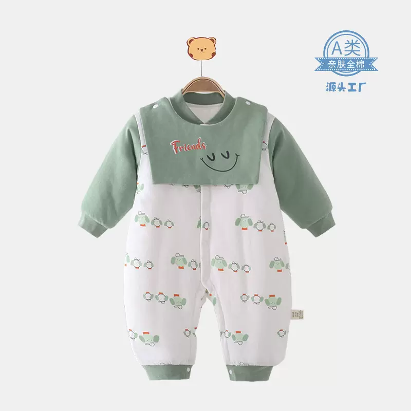 婴儿连体衣夹棉满月服初生儿哈衣秋冬外出爬爬服纯棉周岁宝宝衣服
