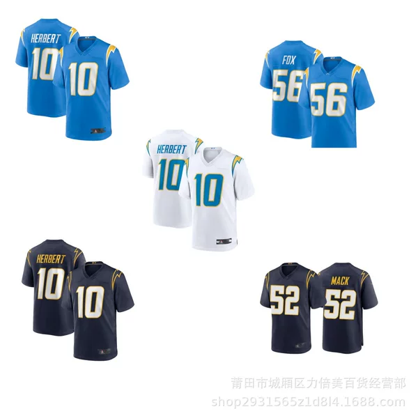 Nfl Football Costume Lightning Teamchargers10 # Herbert56 # 52Mack Legend Second Generation Embroidered Jersey
