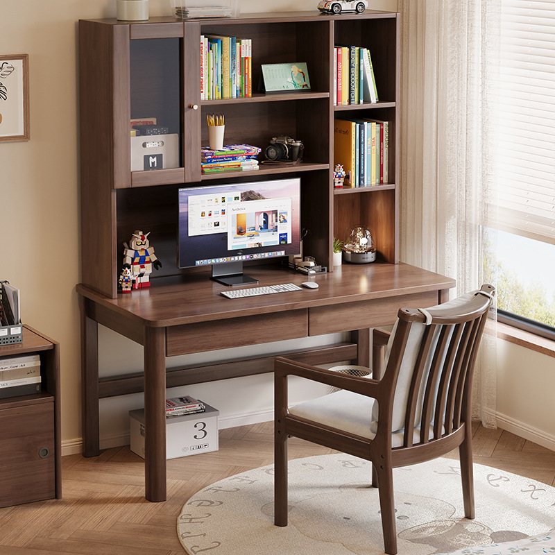 Solid Wood Desk Bookshelf Bookcase Integrated Home Study Living Room Office Study Desk Bedroom Student Simple Computer Desk