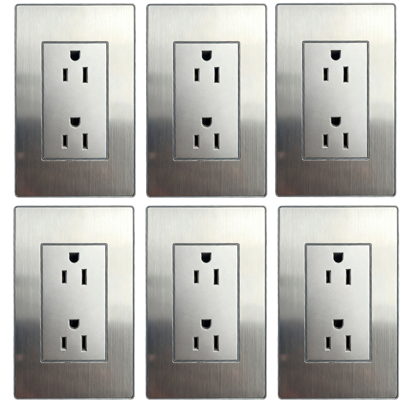 Paquete de seis agujeros de acero inoxidable estándar de América del Sur 6 1 caja de enchufe de pared 110 - 250V15A paquete transfronterizo