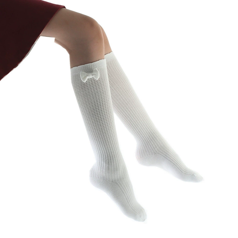 Cotton children's knee socks with bow, mid-length