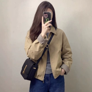 短款外套女款秋季2026新款韩系复古休闲宽松翻领巴恩风夹克上衣潮