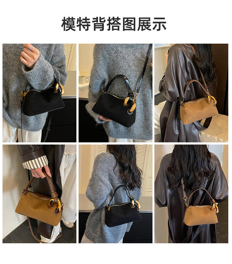 Túi xách tay nữ da lộn dáng gối cổ điển, túi đeo chéo vai nhỏ gọn — màu cà phê, màu nâu, đen chi tiết 10