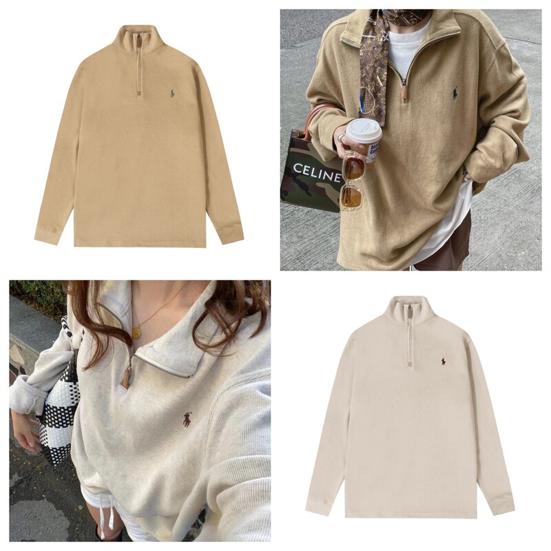 Rl Ralph Lauren Pony Logo Retro Polo Shirt Lapel Embroidered Half-Zip Pullover Loose Versatile Sweatshirt for Men and Women