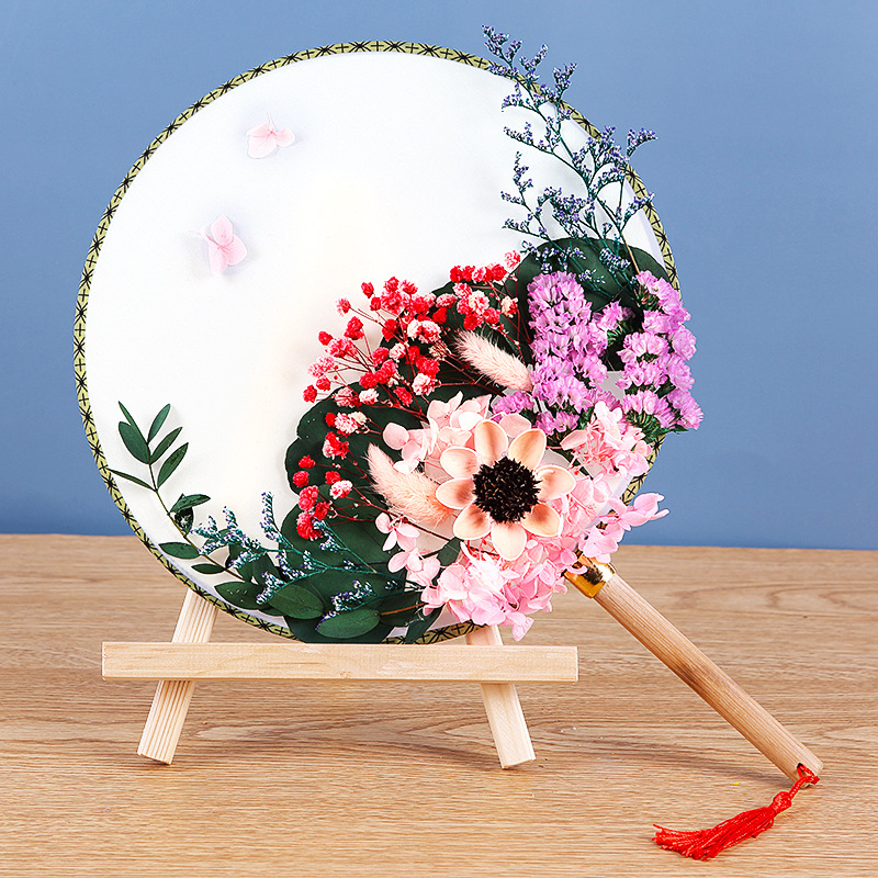 Mother's Day Gift Chinese Style Dried Flower Fan DIY Kit Everlasting Flower Fan for Children's Handicraft Team Building Warm-up
