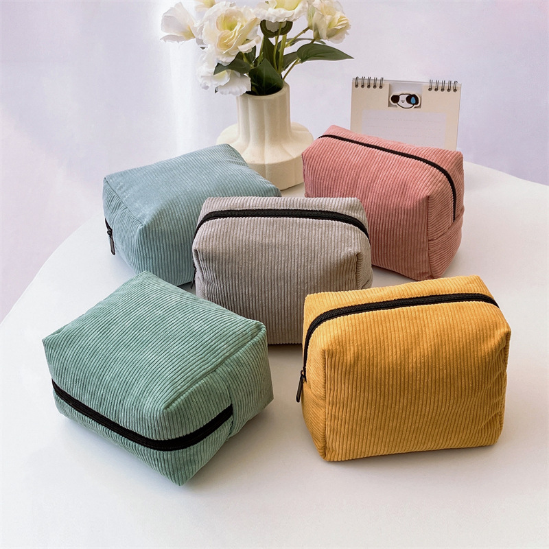 Transfronterizo japonés ins bolsa de cosméticos de pana de color sólido de gran capacidad bolsa de almacenamiento multicapa de aspecto alto bolsa de lavado de maquillaje de belleza