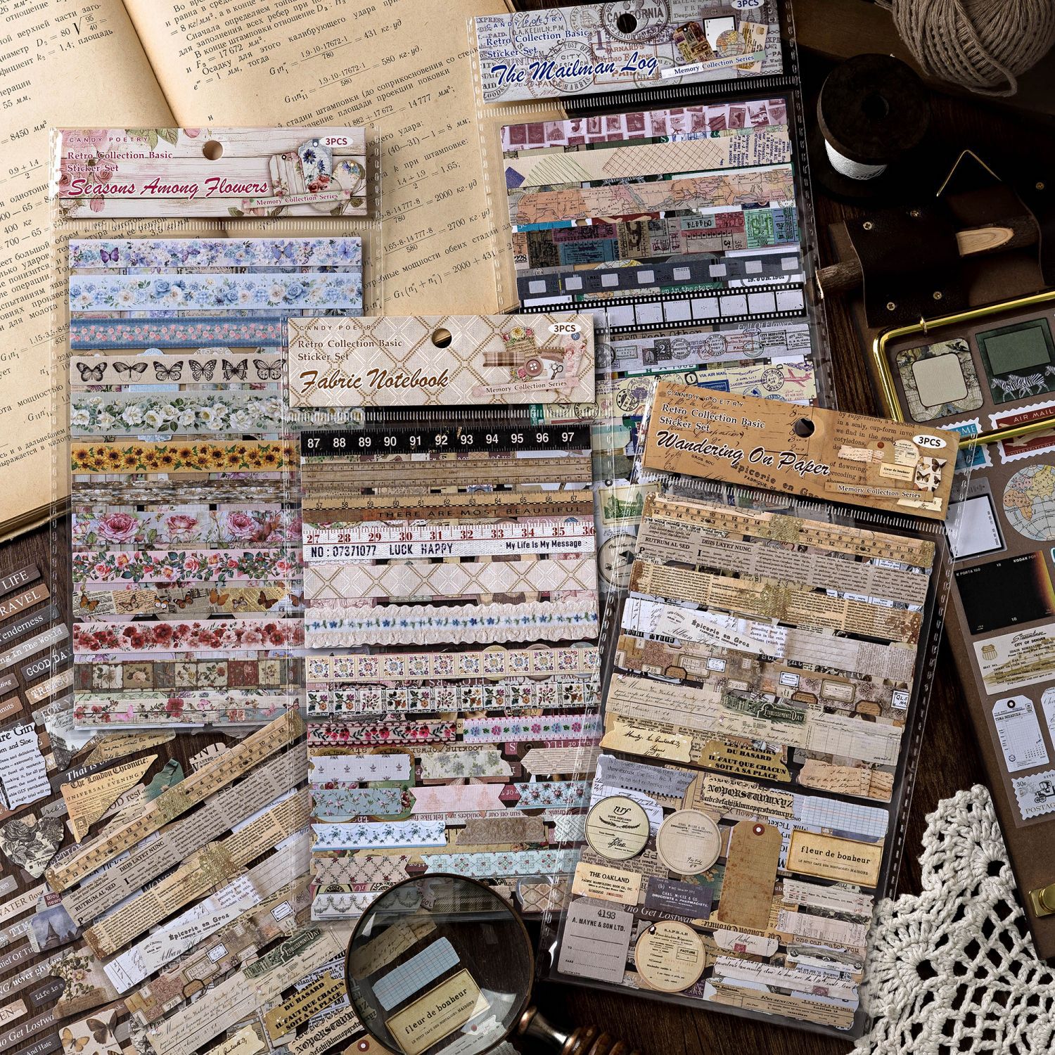 Colección de pegatinas de colección grande de papel de tela de poesía de azúcar, serie de colección de recuerdos, pegatinas de material de base de cuenta manual de ins retro