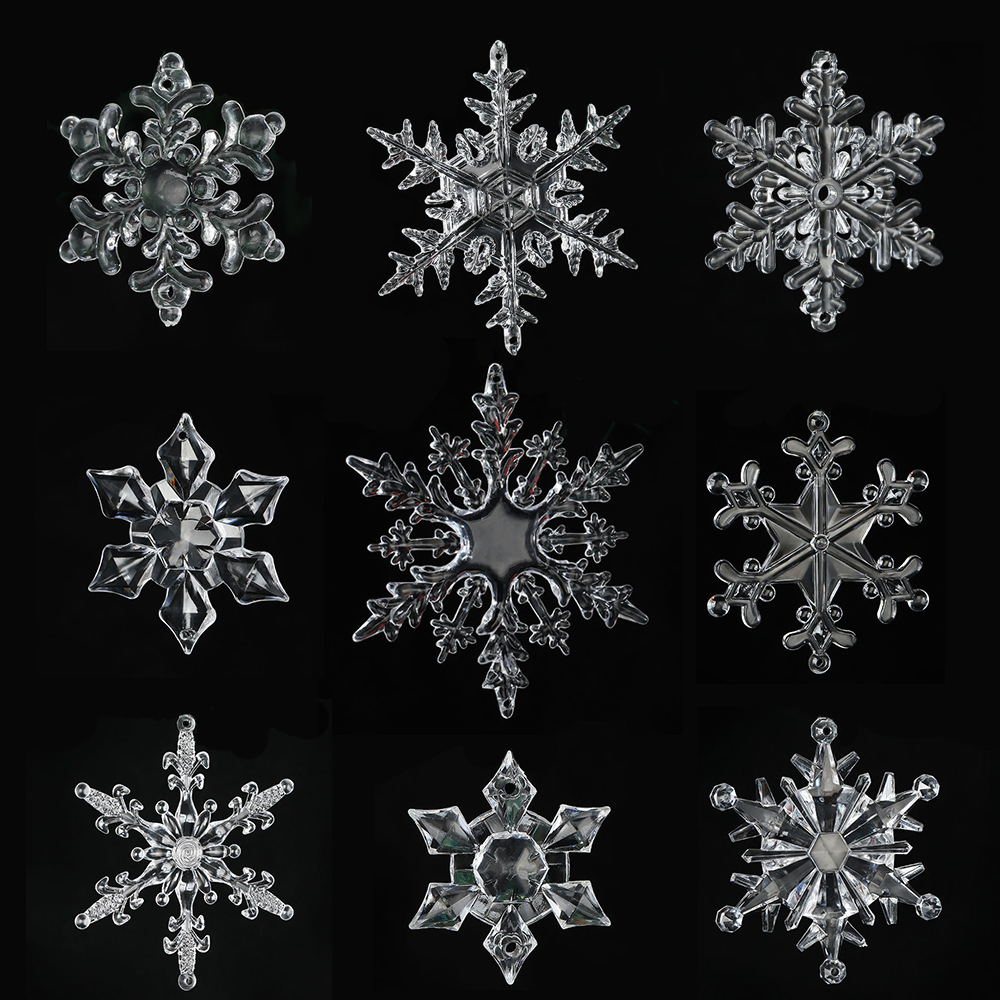 创意冬季装饰六棱雪花片仿真透明玉米菠萝雪花塑胶圣诞雪花挂件