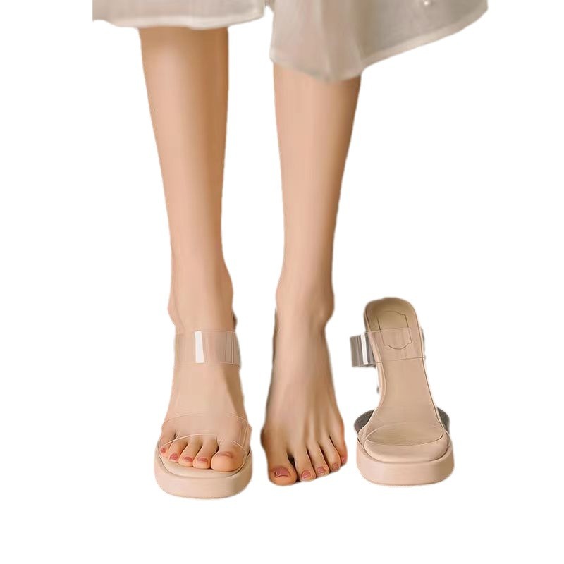 Una palabra con cristal transparente super tacones impermeables zapatillas de tacones gruesos para mujeres 2024 nuevas sandalias de verano