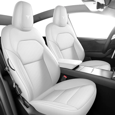 [Cross-border Exclusive] Applicable to Tesla's New ModelY Seat Cover Four Seasons Universal All-inclusive Nappa Leather (Universal seat cover) - pearl-white-standard-version