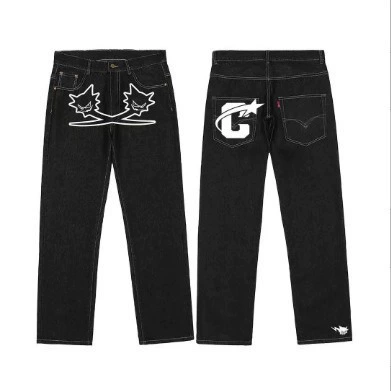 Осенне-зимние новые американские модные джинсы в стиле хип-хоп с принтом, мужские уличные модные брендовые свободные широкие брюки в стиле хип-хоп