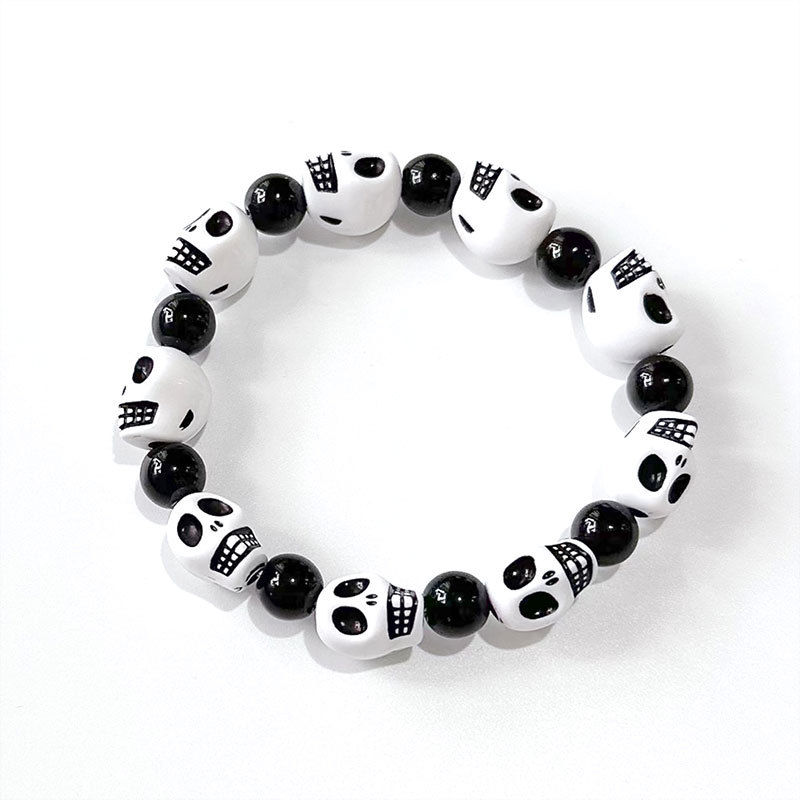 Heißer Verkauf Rot Perlen Schädel Armband Elastische Seil Punk Hip Hop Coole Armband Retro Dark Halloween Zubehör_voghion.com