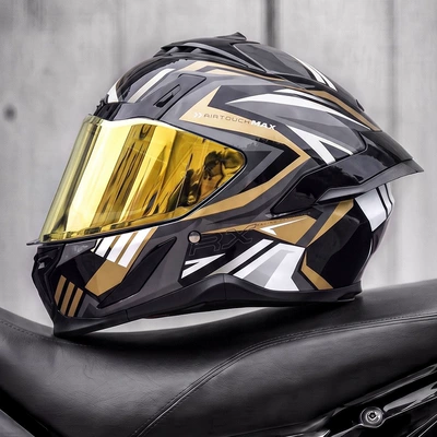 Motosiklet kaskı (dəbilqə) – riding, full-face motorcycle helmet - gold-windbreaker-electroplated-gold-mirror-free-clear-lens-m55-56cm