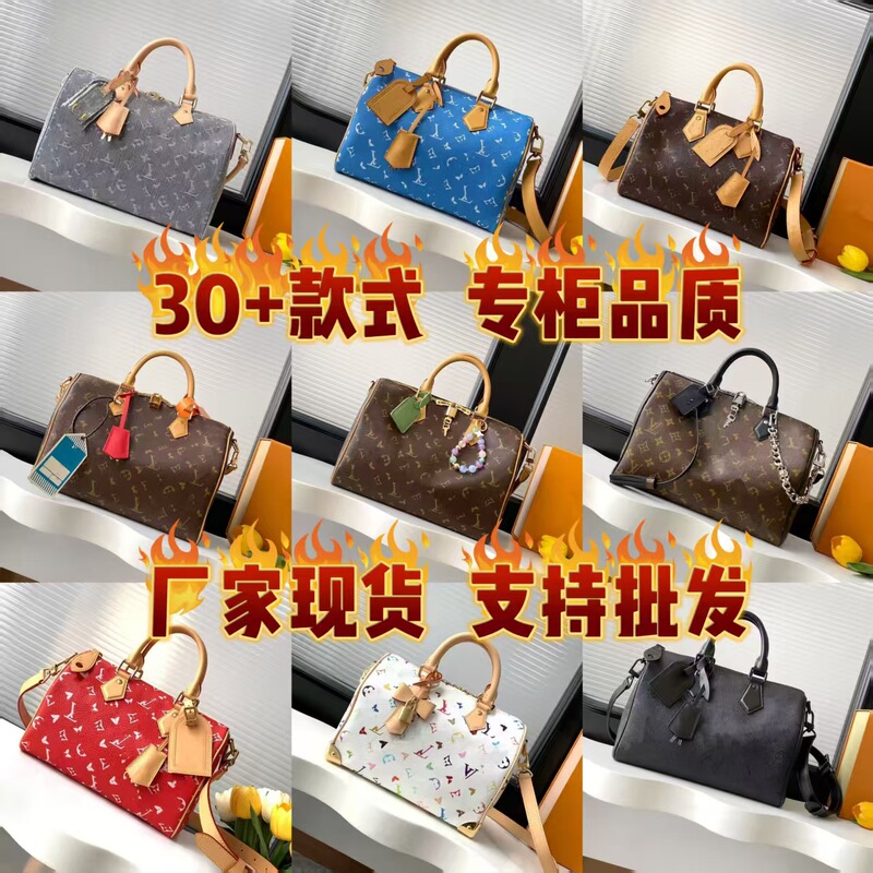 Cross-Border Speedy 30 Genuine Leather Handbag Monogram Pillow Bag Boston Direct Sale Crossbody Tote Bag in Stock