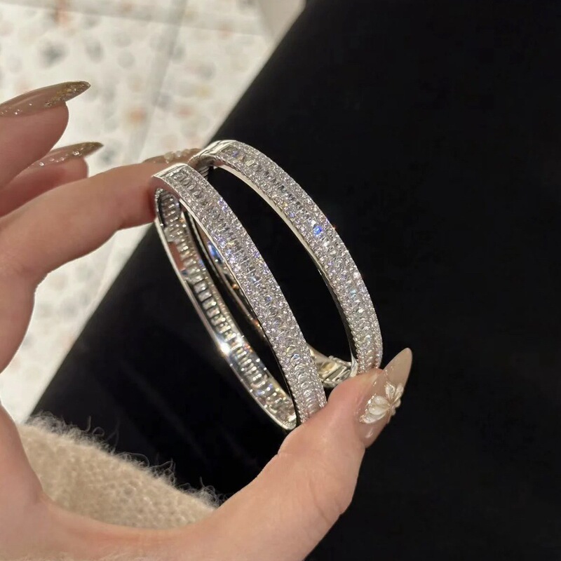 Advanced ~ T Square Row Diamond Brilliant Star River Diamond Bracelet Women's Inlaid with Full Diamond Heavy Industry Gestapa Bracelet Temperament Autumn and Winter