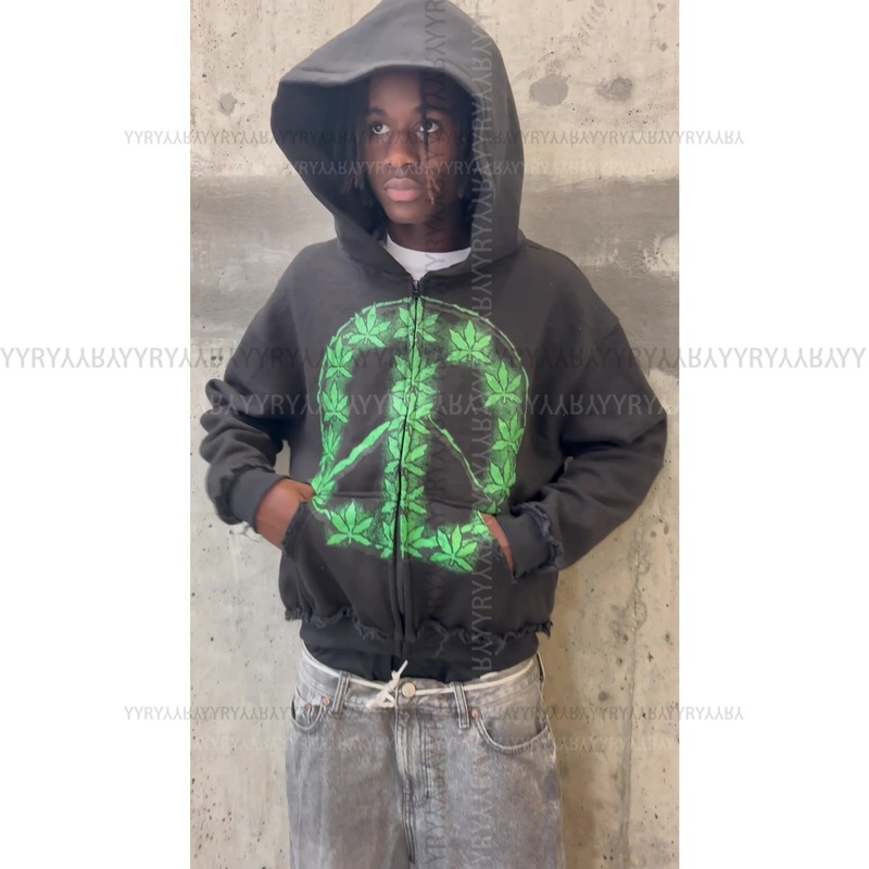 欧美外贸个性印花拉链卫衣长袖套头连帽衫复古外套街头潮流y2k|undefined