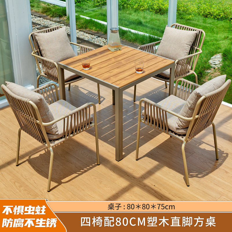 Al Aire Libre mesa y silla patio anticorrosión de madera jardín al aire libre cafetería al aire libre de madera de plástico tabla larga combinación fábrica de Ventas Directas