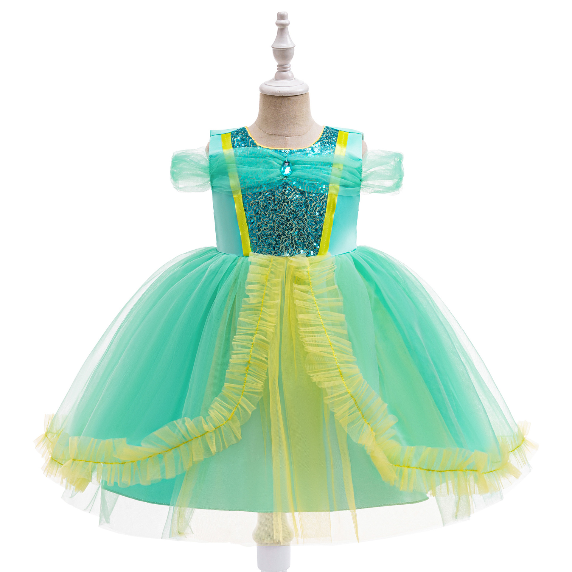 Snowflake vestido de princesa vestido de cosplay ropa de fiesta infantil ropa de espectáculo de pañuelos