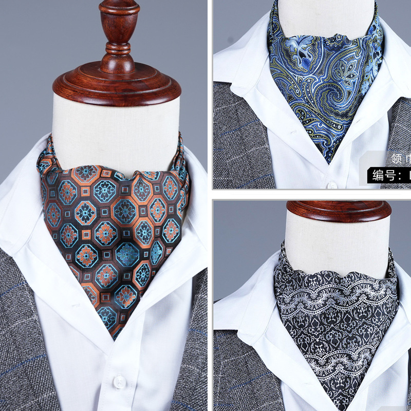 Men's Floral Paisley Pattern Ascot Casual Party Cocktail Suit Shirt Silk Scarf_voghion.com