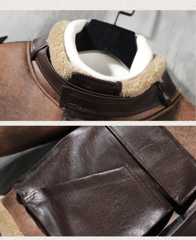 Vêtements pour hommes Marque de mode Qualité Hiver Fourrure et velours Veste en cuir épaissi Manteau en coton ample grande taille pour hommes_voghion.com