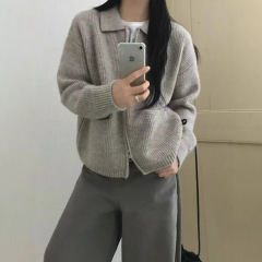 简约时尚高级感毛衣外套女双拉链翻领挺阔感针织开衫韩系穿搭女装