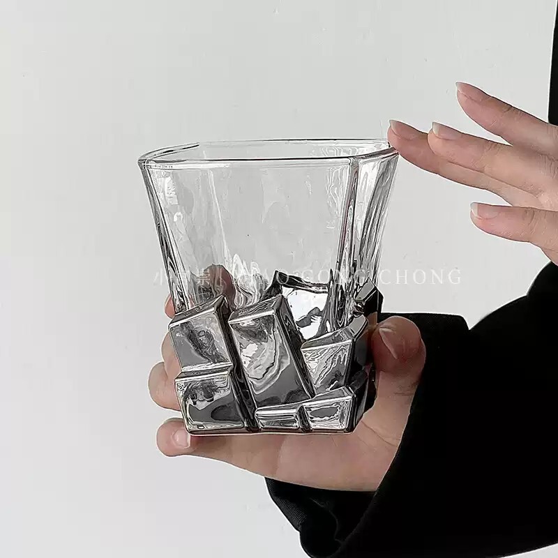太空银冰块杯艺术感限定酒杯创意轻奢玻璃杯高级感水杯子威士忌杯|undefined