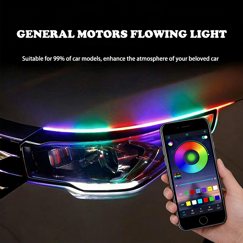 Car Led Headlight with Start-Up Scanning Daytime Running Lights, Colorful Light Guide, Dual-Color Sequential Flow with Turn Signal Driving Lights