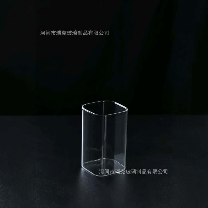 Japanese-Style Transparent Square Glass Cup Set with Tray for Home Use, High Borosilicate, Heat-Resistant, Hand-Brewed Coffee Cup, Not Handmade