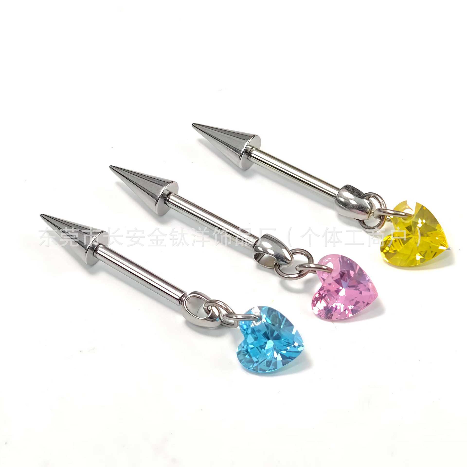 F136 Titanium Internally Threaded Pointed Cone Heart-Shaped Pendant Devil Nail Earrings Ear Bone Nail G23 Titanium Alloy Piercing Jewelry detail image 7