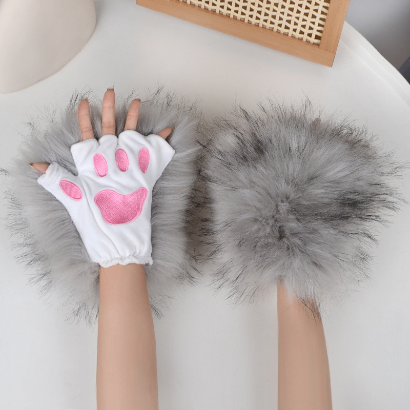 ​Handschuhe aus Kunstpelz mit Tierpfoten – Halloween-Cosplay-Kostümzubehör, warme, winddichte, fingerlose Handschuhe für Damen und Herren​_voghion.com