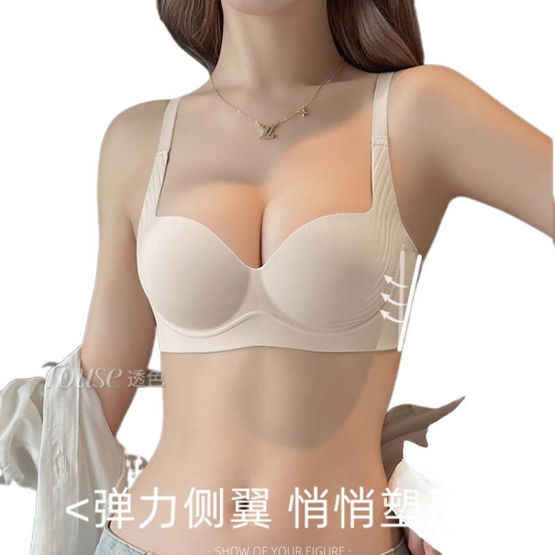 Summer Thin Soft Support Non-marking Underwear Women's Small Chest Gathering Large Non-steel Rings Breast Anti-sagging Bra