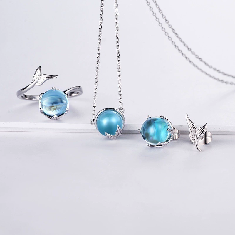 Blue pendant from foam, one size chain for key bag , ring, earrings, bracelet, set, (Cross-border trading), 4 piece set