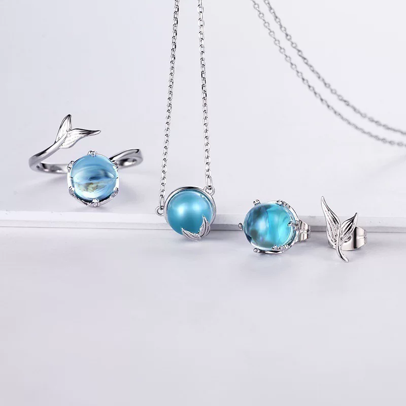 Blue pendant from foam, one size chain for key bag , ring, earrings, bracelet, set, (Cross-border trading), 4 piece set