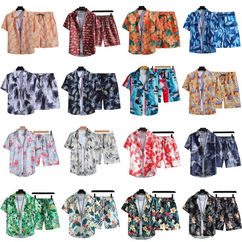 Set di camicie taglie forti 5XL da vacanza al mare per il festival Songkran in Thailandia, maniche corte, stampa floreale vintage, stampa integrale, taglie forti 200 Jin 5XL, vacanza al mare, taglie forti 200 Jin 5XL, stampa floreale vintage a maniche corte._voghion.com