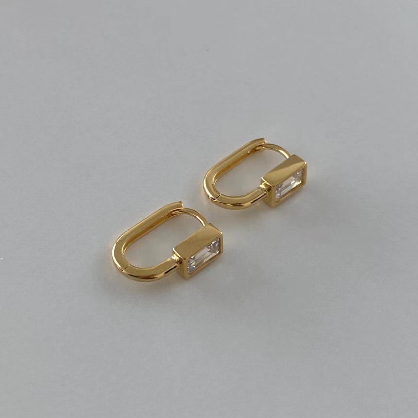 Women'S Gender Plating, Inlay Design 1 Pair 925 Sterling Silver Zircon Rectangle Earrings