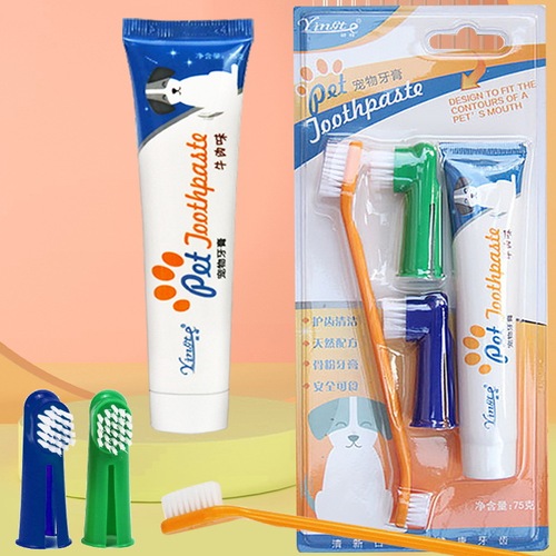 Pet toothbrush set of four manufacturers wholesale dog toothpaste set pet cleaning supplies pet toothpaste