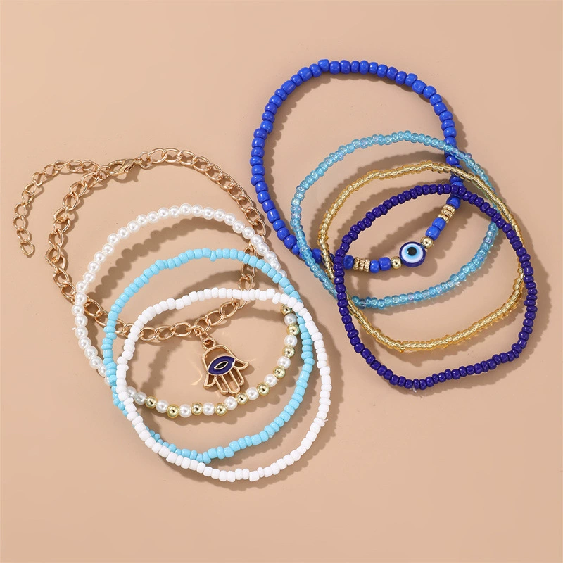 Комплект anklet (браслет на щиколотку) в пляжном бохо-европейском стиле, многоцветные бисерные цепи (разноцветные)