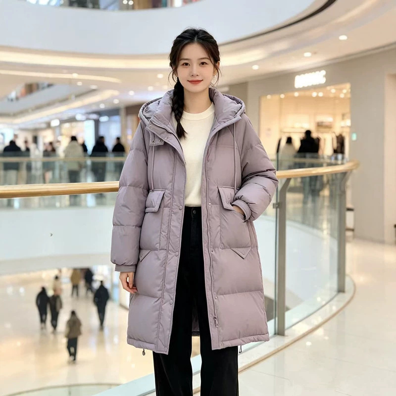 2026 winter new women's hooded long down jacket, fashionable, versatile, casual, warm, and trendy, with a minimalist design
