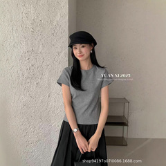 元熙打底衫棉质正肩短袖T恤女夏百搭修身上衣T恤显瘦基础款短款