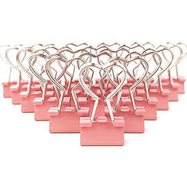 现货粉色爱心长尾夹热销马卡龙彩色票据夹莫兰迪色创意小号镂空夹