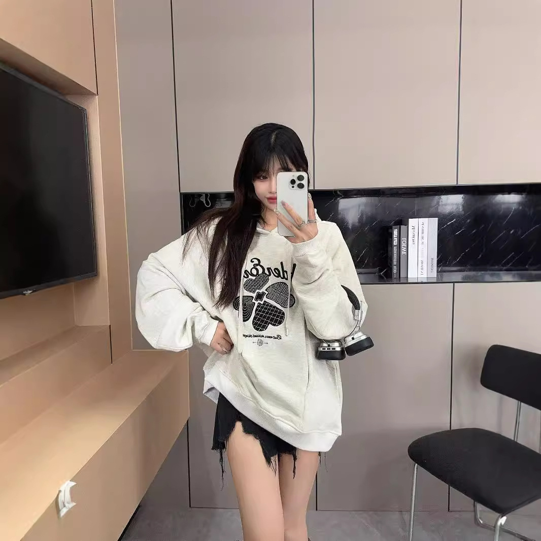 23 가을과 겨울 새로운 AE 유기농면 4 잎 클로버 천 자수 후드 실루엣 기모 간단한 패션 니트 스웨터