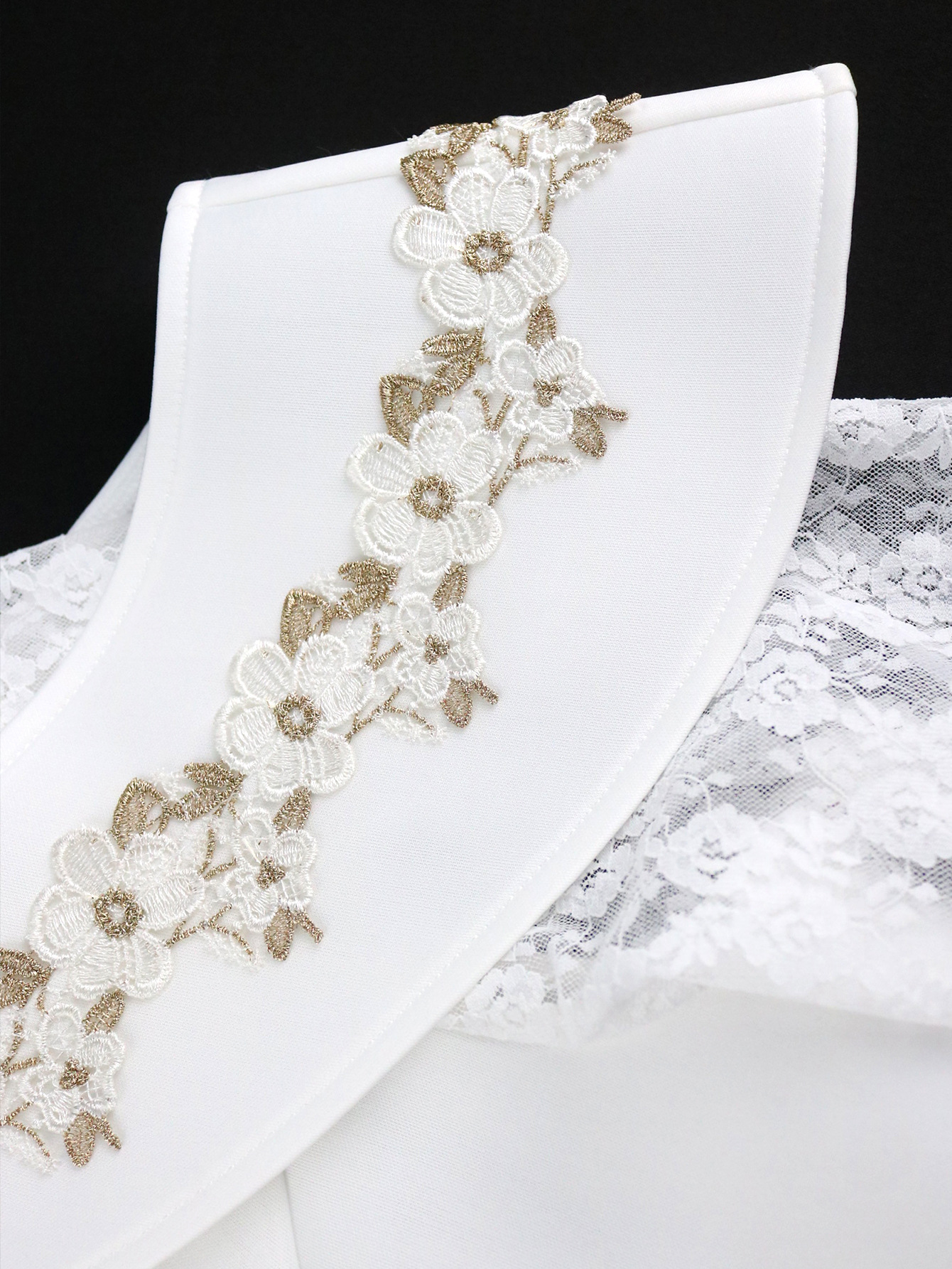 Abito in pizzo floreale da donna, temperamento elegante, piccolo colletto alto, gonna lunga fino alla vita, vestito_voghion.com