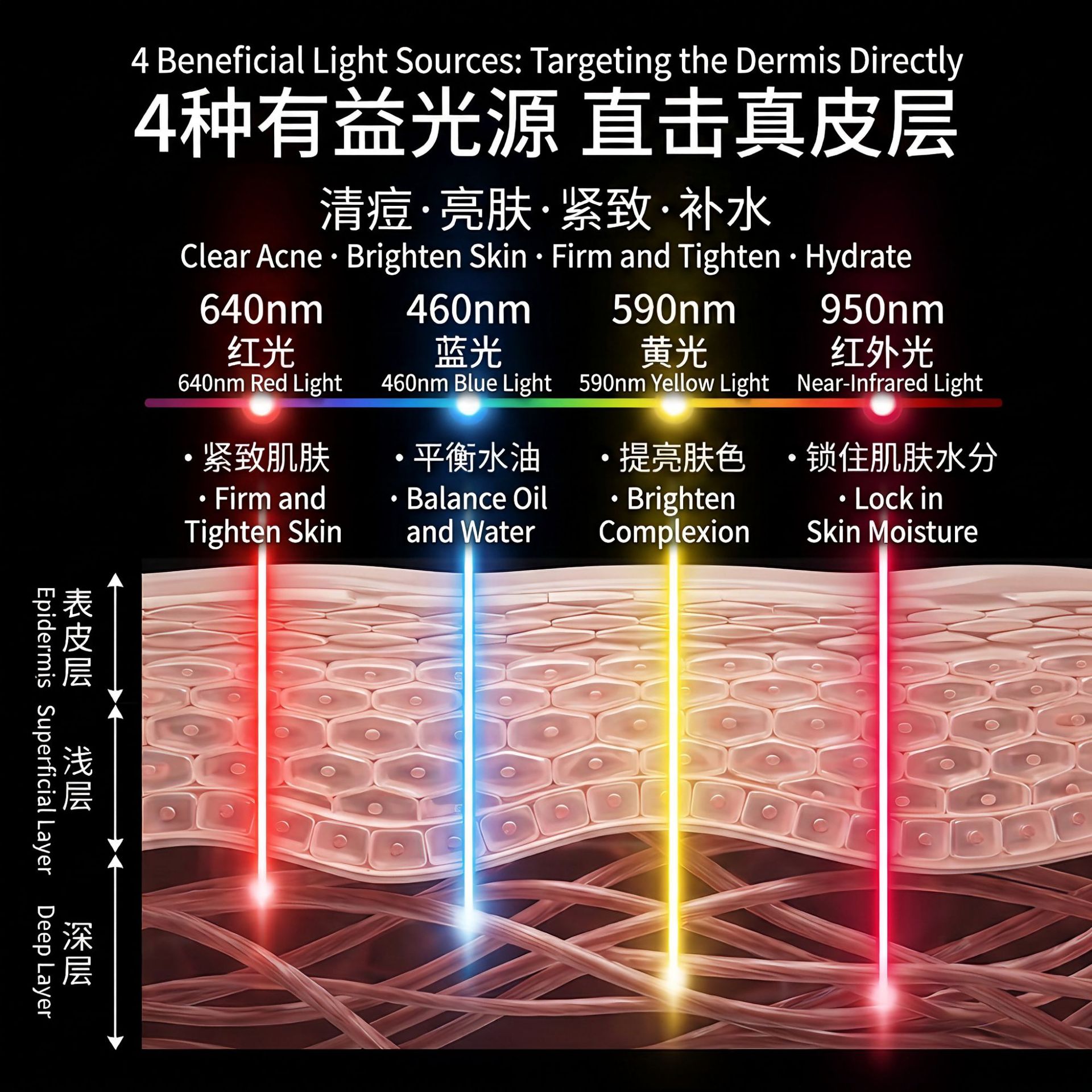 Dispositivo de Belleza LED Facial de 10 Modos de Vidrio Templado y Metal para Uso Doméstico
