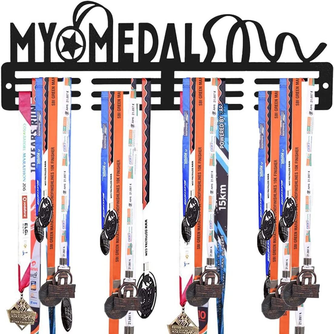 Metal MY MEDAL display black letter silhouette medal storage rack, wall decoration_voghion.com