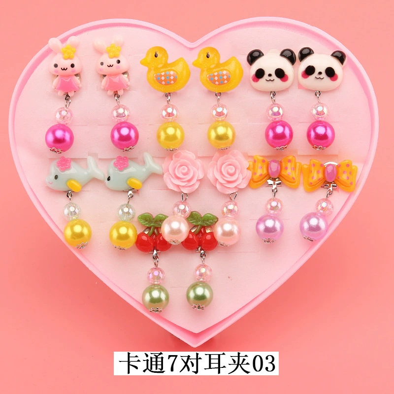 Children's ear clips, set for princess, cartoon accessory, no pierced ears, Birthday gift