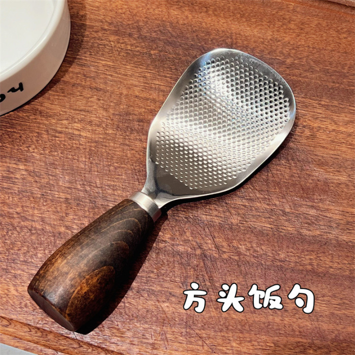 木製ハンドルステンレス鋼しゃもじしゃもじ家庭用垂直木製ハンドル家庭用しゃもじ炊飯器高温耐性|undefined