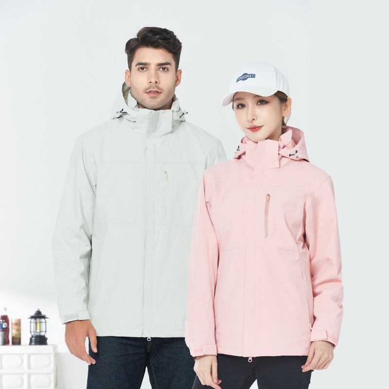 Jacket for Men and Women, Hiking, Outdoor Fishing, Three-In-One Removable, Windproof and Water-Repellent Jacket with Logo Printed on It
