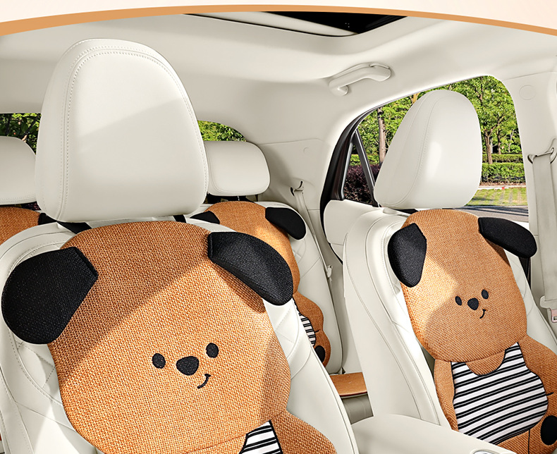 Car Seat Cushion, Universal for All Seasons, Linen Cartoon Couple Seat Cushion Cover, Half-Pack Rear Seat, High-End Cute Ladies Seat Cover