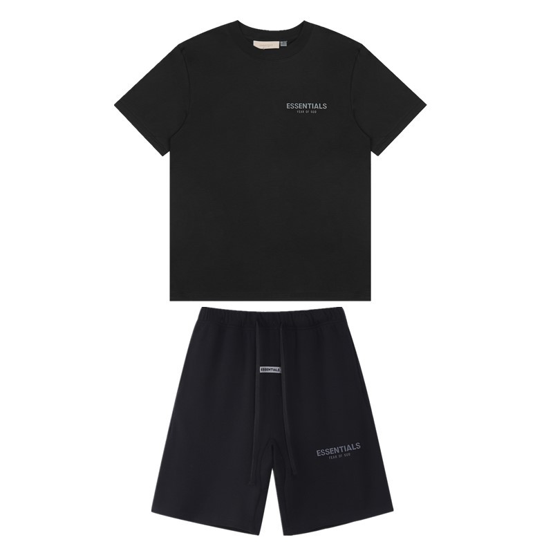 FOG de doble línea ESSENTIALS letras de silicona estéreo flocado de manga corta pantalones cortos deportivos casuales de la calle para hombres y mujeres de moda