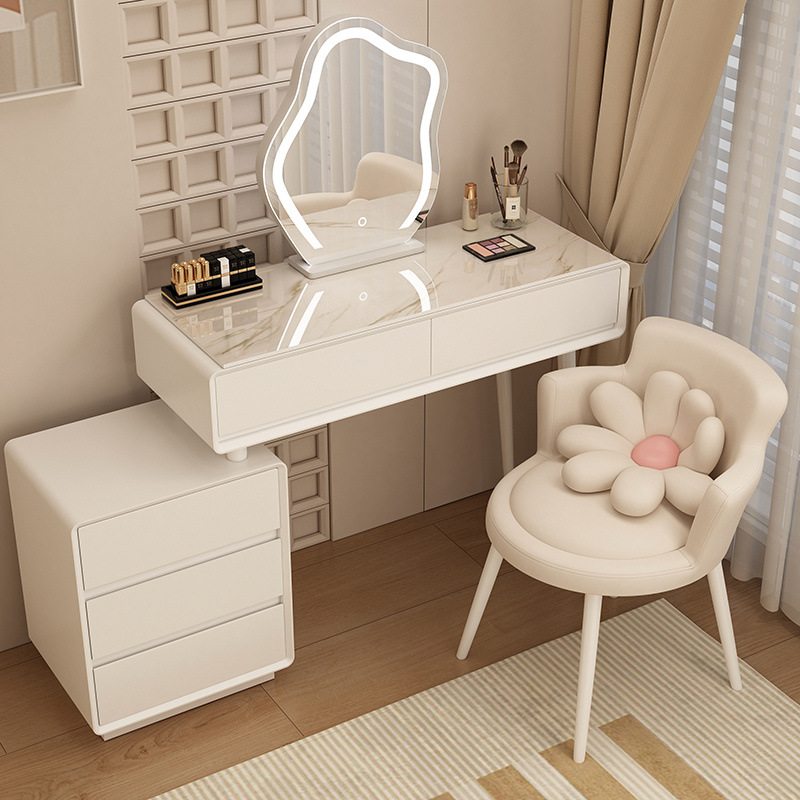 Madera maciza tablero de roca mesa de tocador de estilo de viento silencioso mesa de maquillaje de estilo de viento crema gabinete de almacenamiento mesas de cabecera de cama pequeñas mesas de maquillaje en una